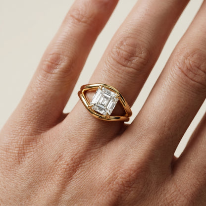 Asscher Cut Lab Grown Diamond Ring in Yellow Gold