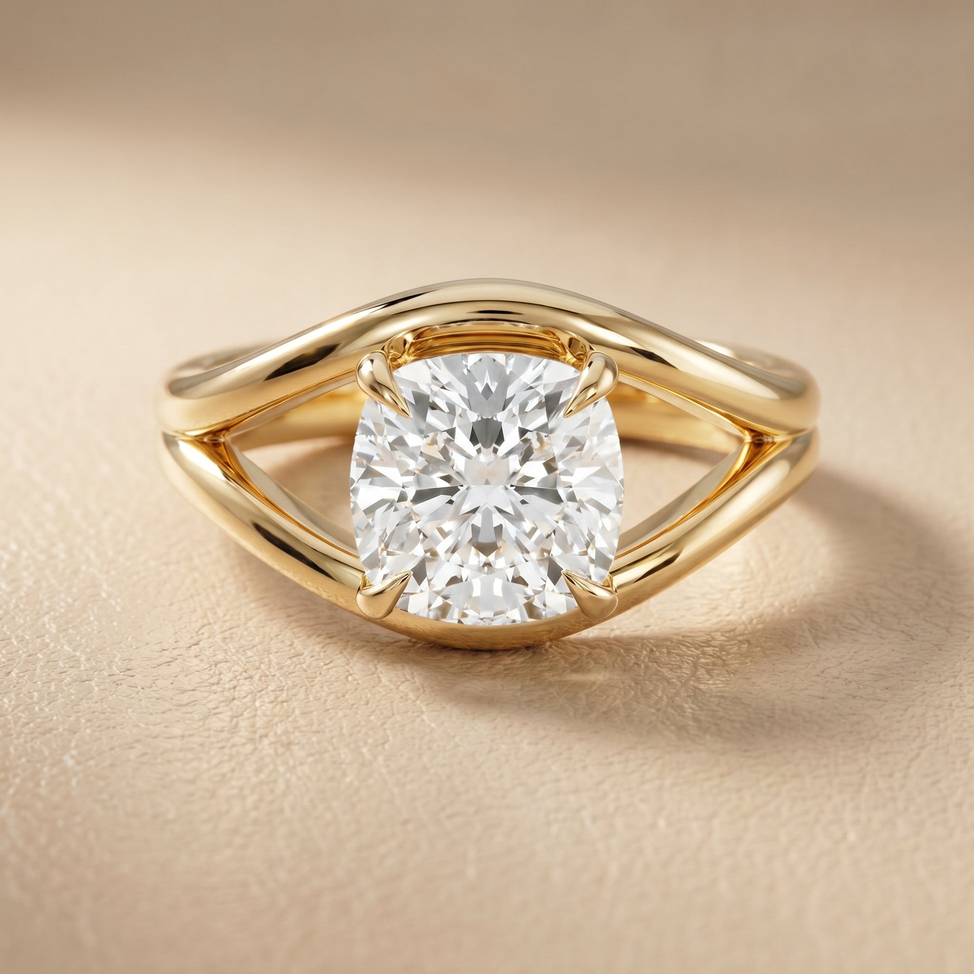 Cushion Cut Lab Grown Diamond Ring in Yellow Gold