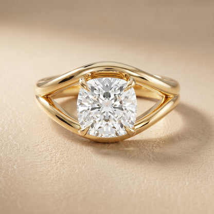 Cushion Cut Lab Grown Diamond Ring in Yellow Gold