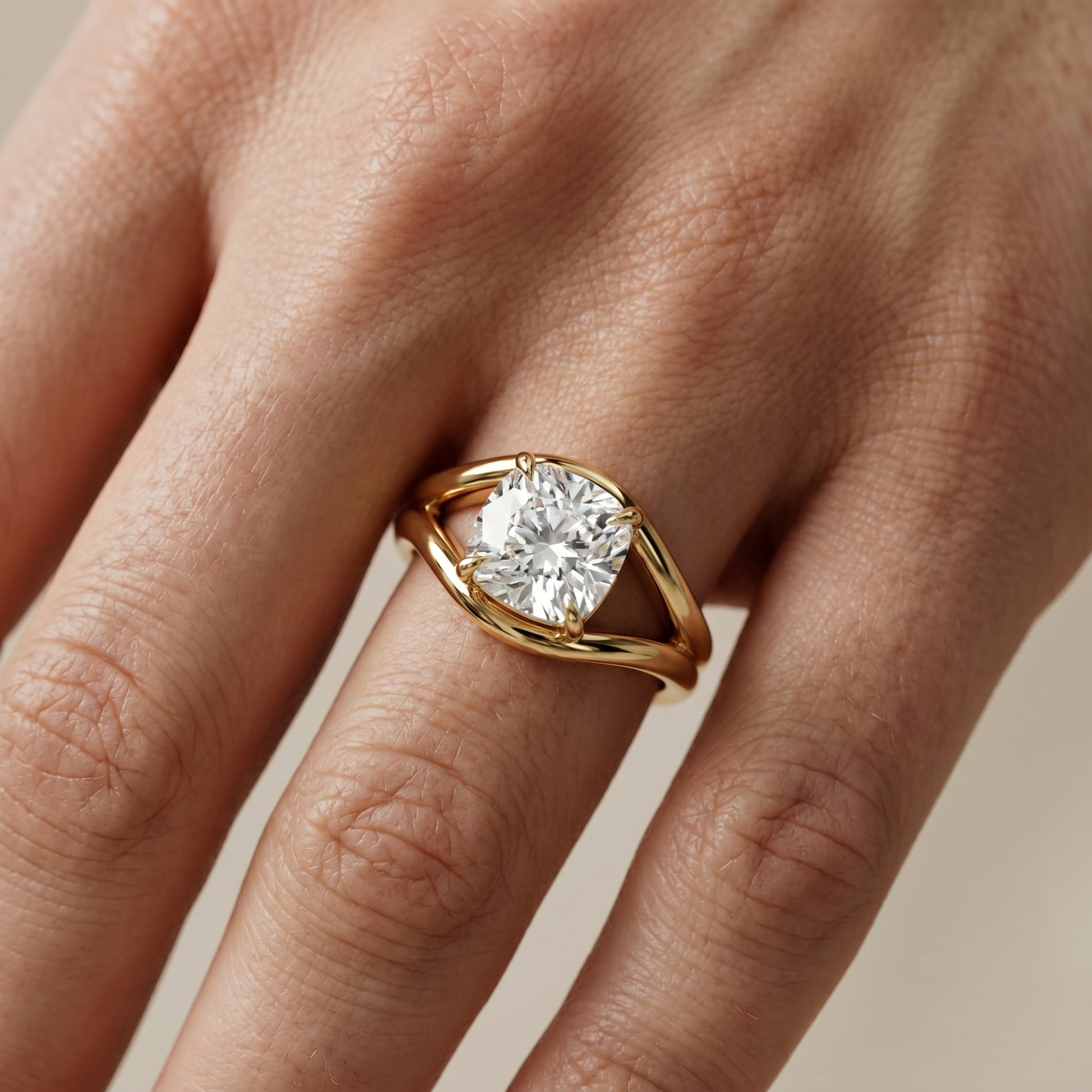 Cushion Cut Lab Grown Diamond Ring in Yellow Gold