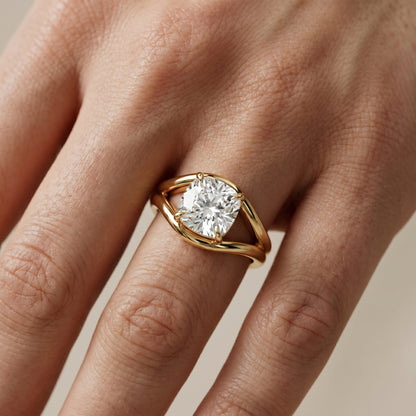 Cushion Cut Lab Grown Diamond Ring in Yellow Gold