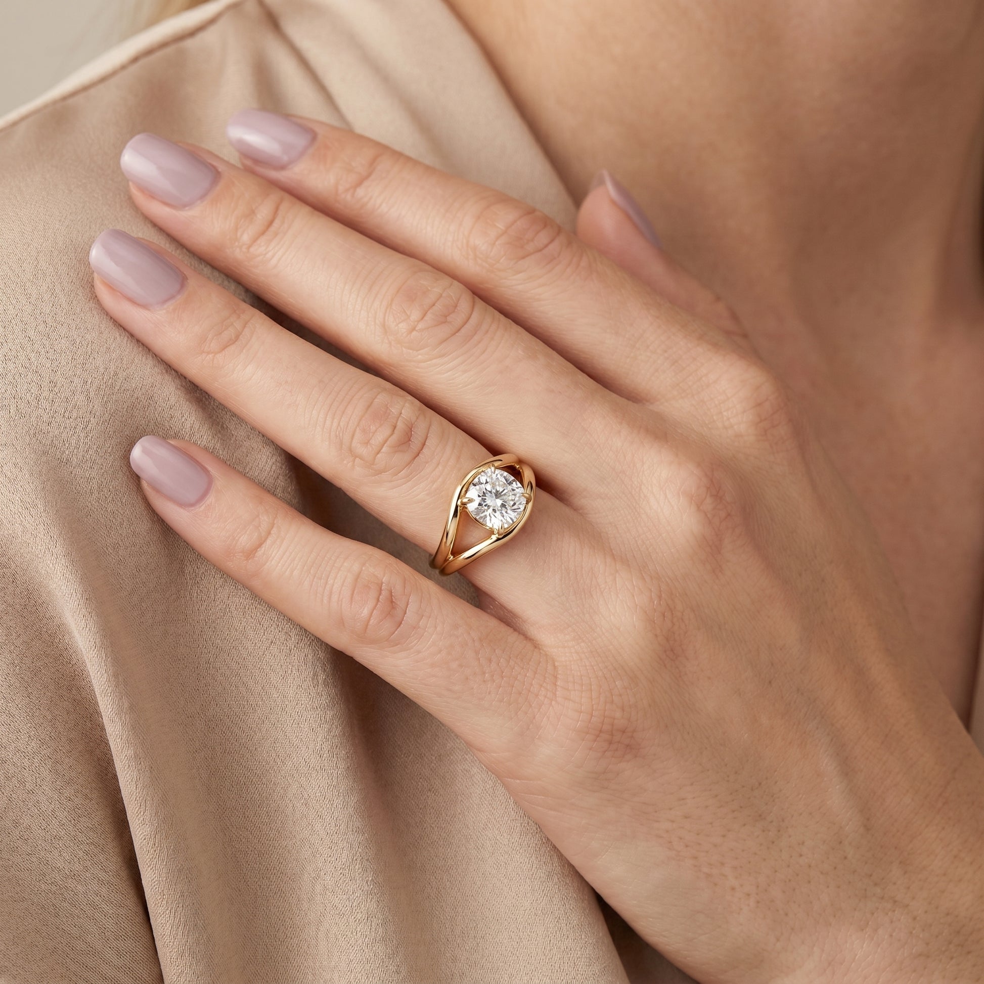 Cushion Cut Lab Grown Diamond Ring in Yellow Gold