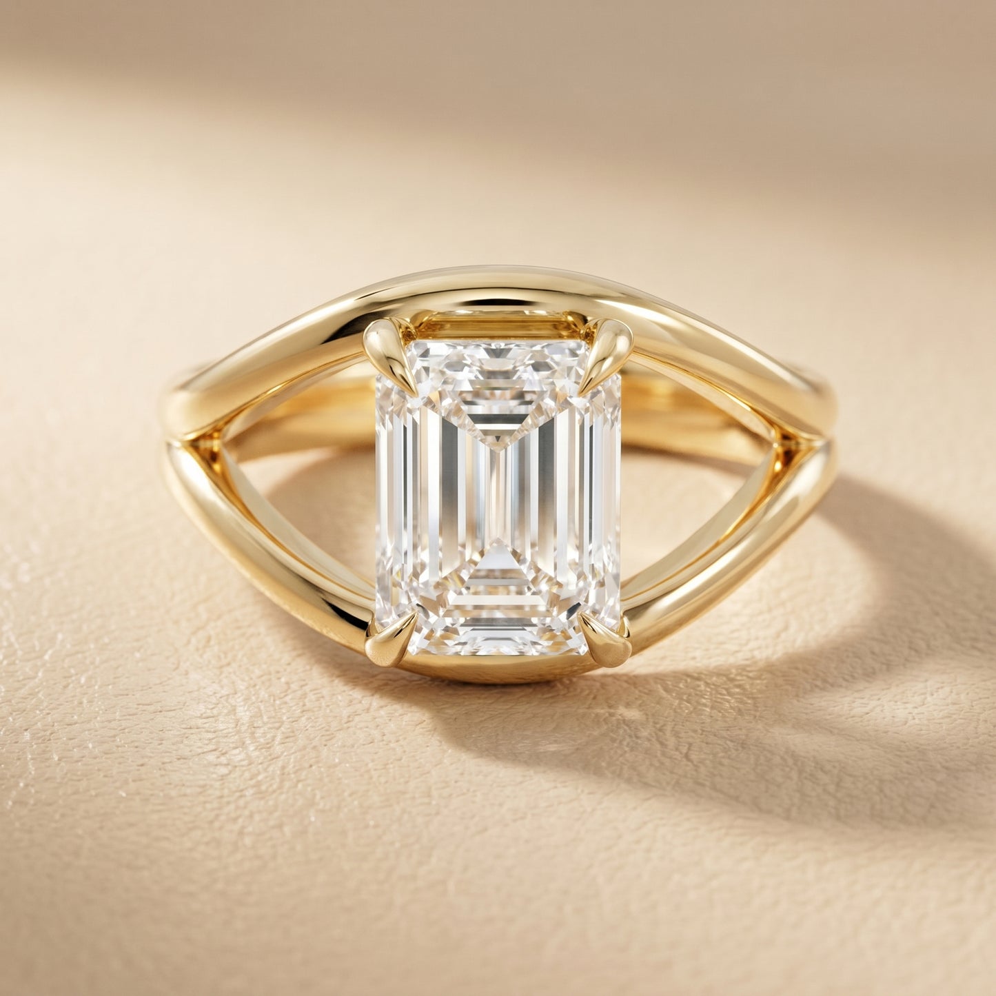 Emerald Cut Lab Grown Diamond Ring in Yellow Gold