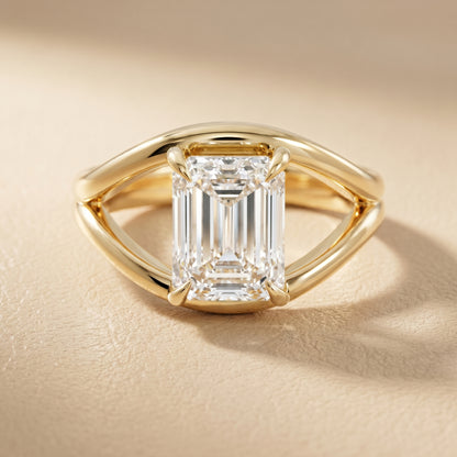 Emerald Cut Lab Grown Diamond Ring in Yellow Gold