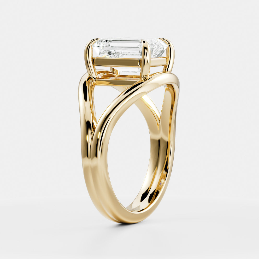 Emerald Cut Lab Grown Diamond Ring in Yellow Gold