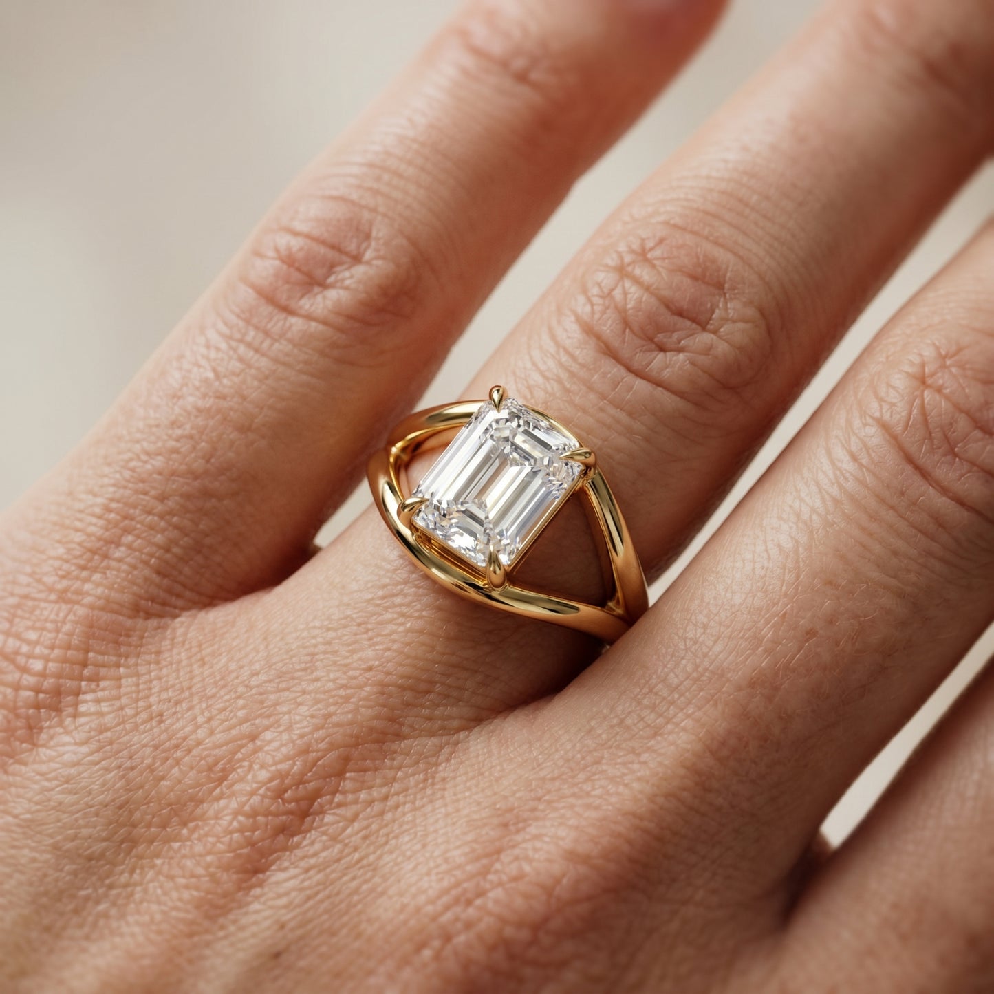 Emerald Cut Lab Grown Diamond Ring in Yellow Gold