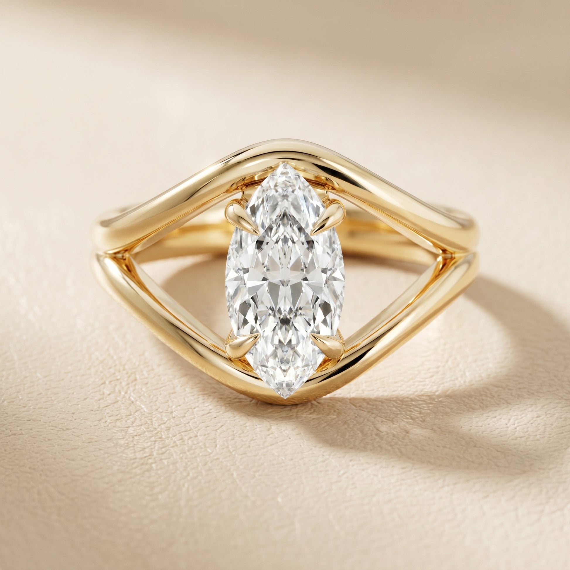 Marquise Cut Lab Grown Diamond Ring in Yellow Gold