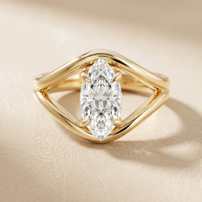 Marquise Cut Lab Grown Diamond Ring in Yellow Gold