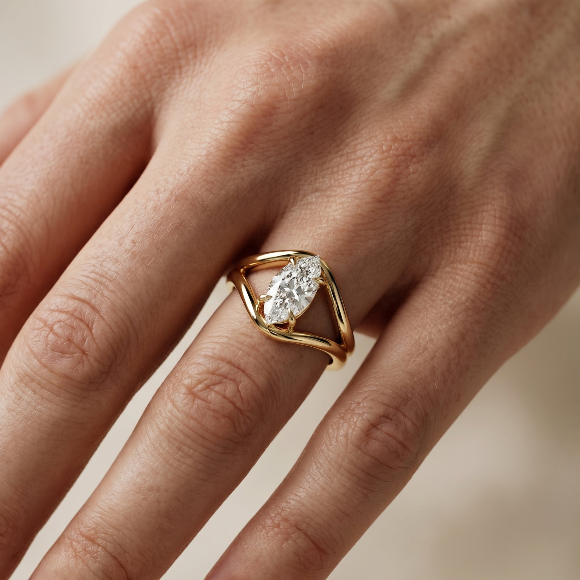 Marquise Cut Lab Grown Diamond Ring in Yellow Gold