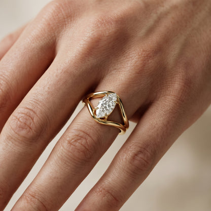 Marquise Cut Lab Grown Diamond Ring in Yellow Gold