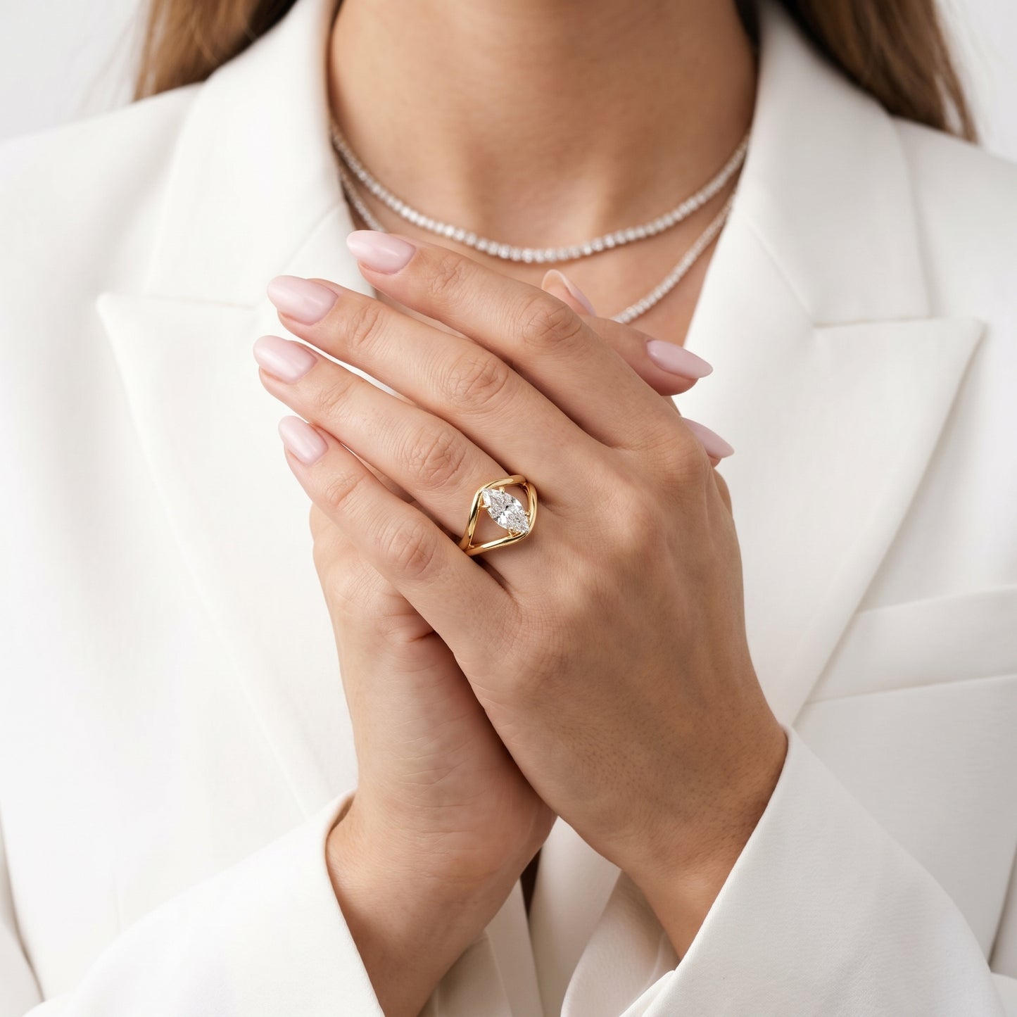 Marquise Cut Lab Grown Diamond Ring in Yellow Gold