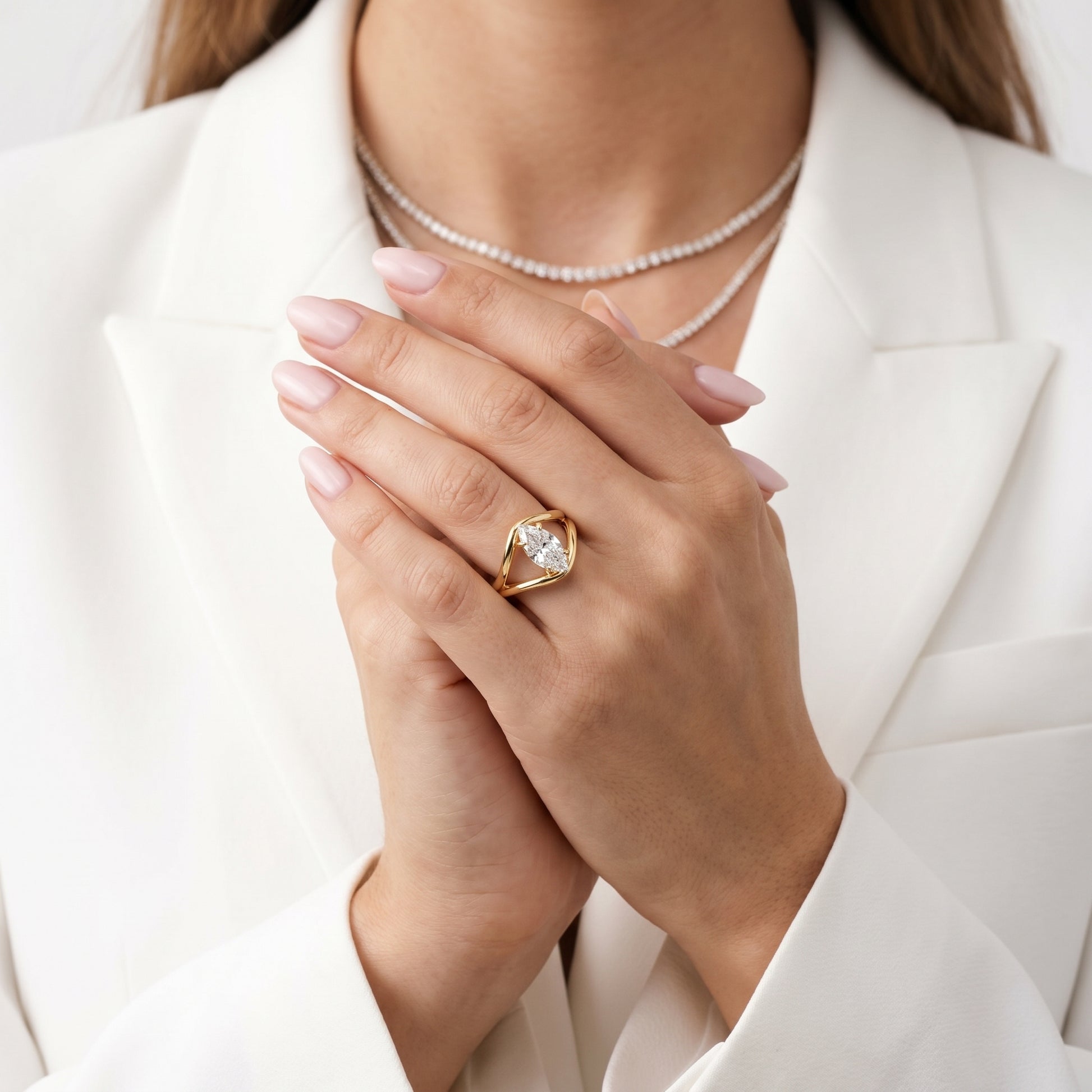 Marquise Cut Lab Grown Diamond Ring in Yellow Gold