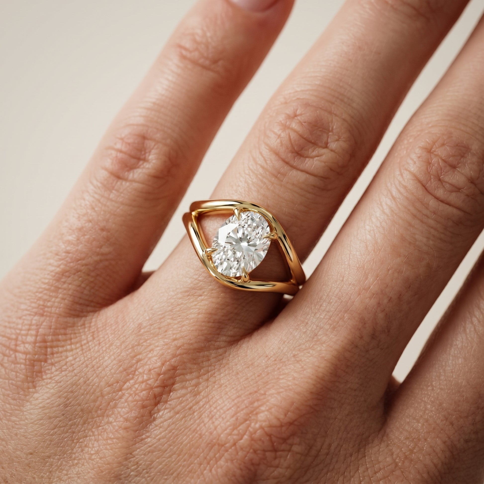 Oval Cut Lab Grown Diamond Ring in Yellow Gold