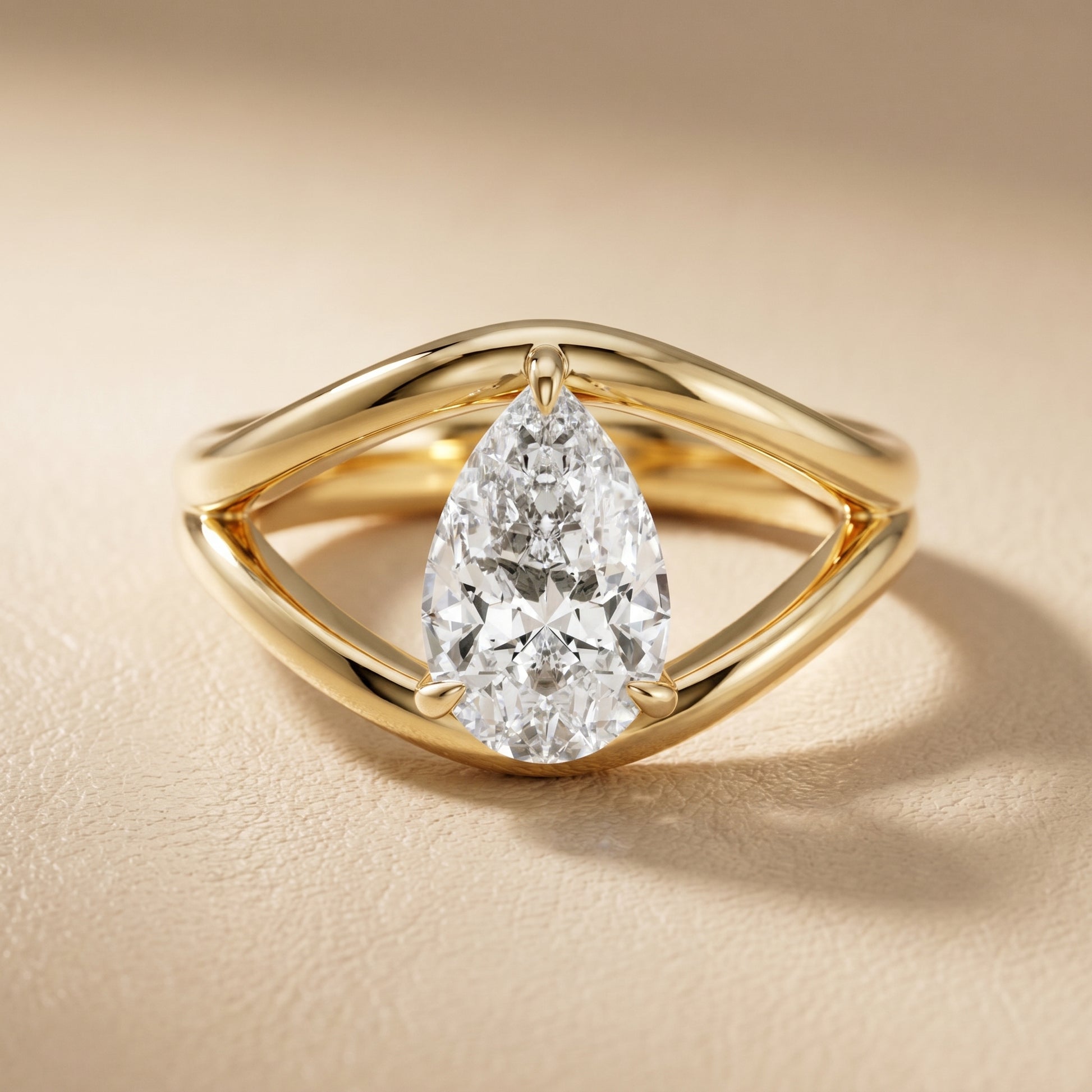 Pear Cut Lab Grown Diamond Ring in Yellow Gold