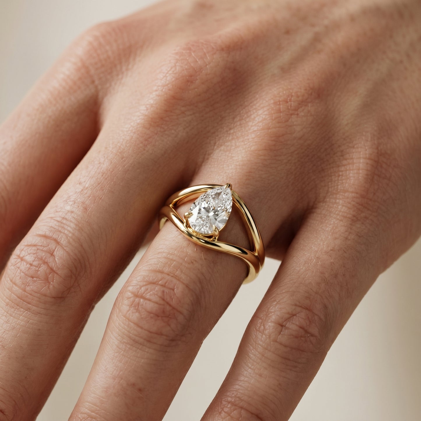 Pear Cut Lab Grown Diamond Ring in Yellow Gold