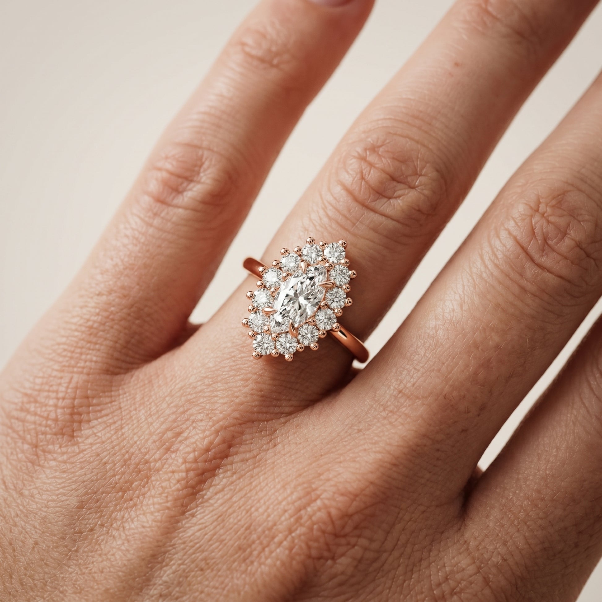 Marquise Cut Lab Grown Diamond Ring in Rose Gold