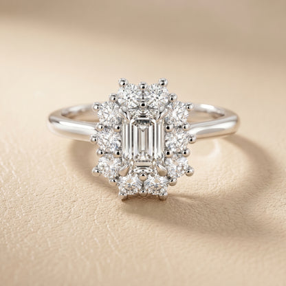 Emerald Cut Lab Grown Diamond Ring in White Gold