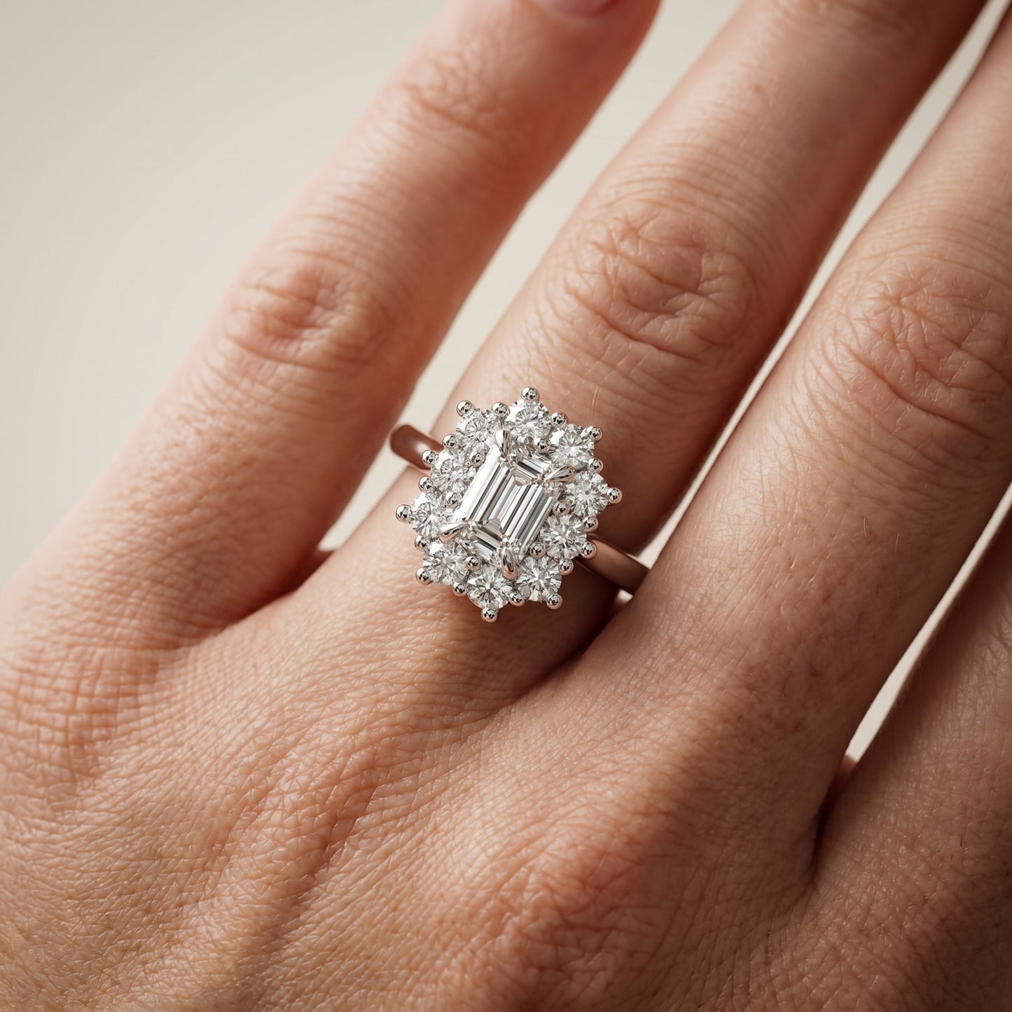 Emerald Cut Lab Grown Diamond Ring in Silver