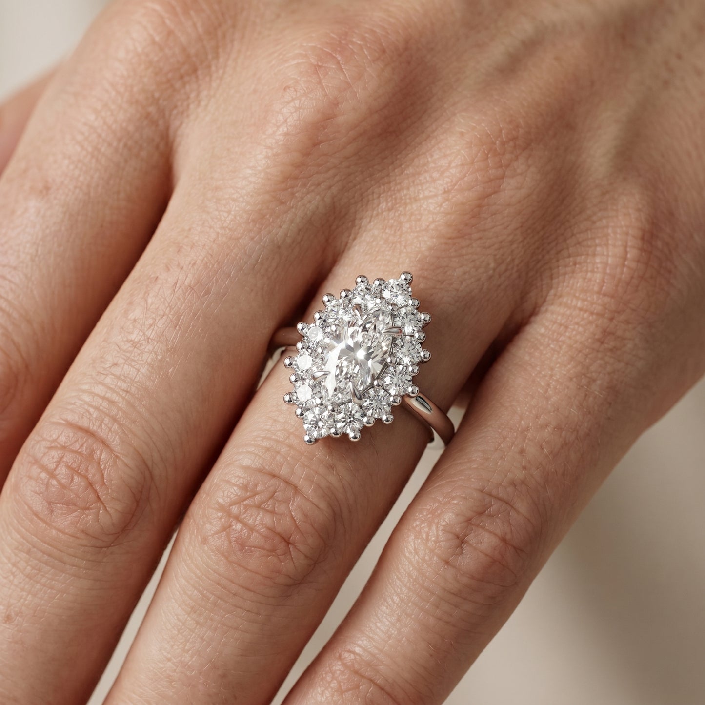 Marquise Cut Lab Grown Diamond Ring in Silver