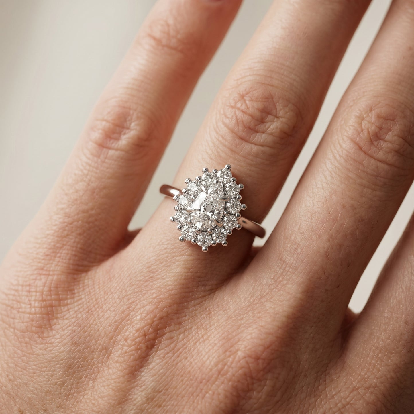 Pear Cut Lab Grown Diamond Ring in Silver
