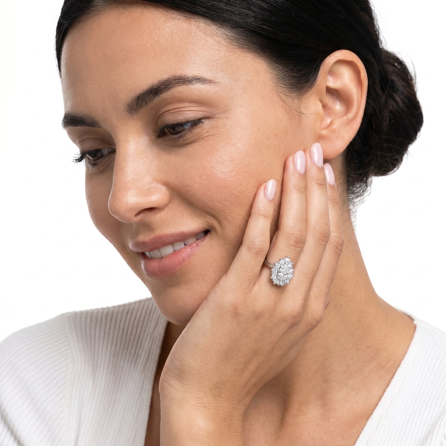 Pear Cut Lab Grown Diamond Ring in Silver
