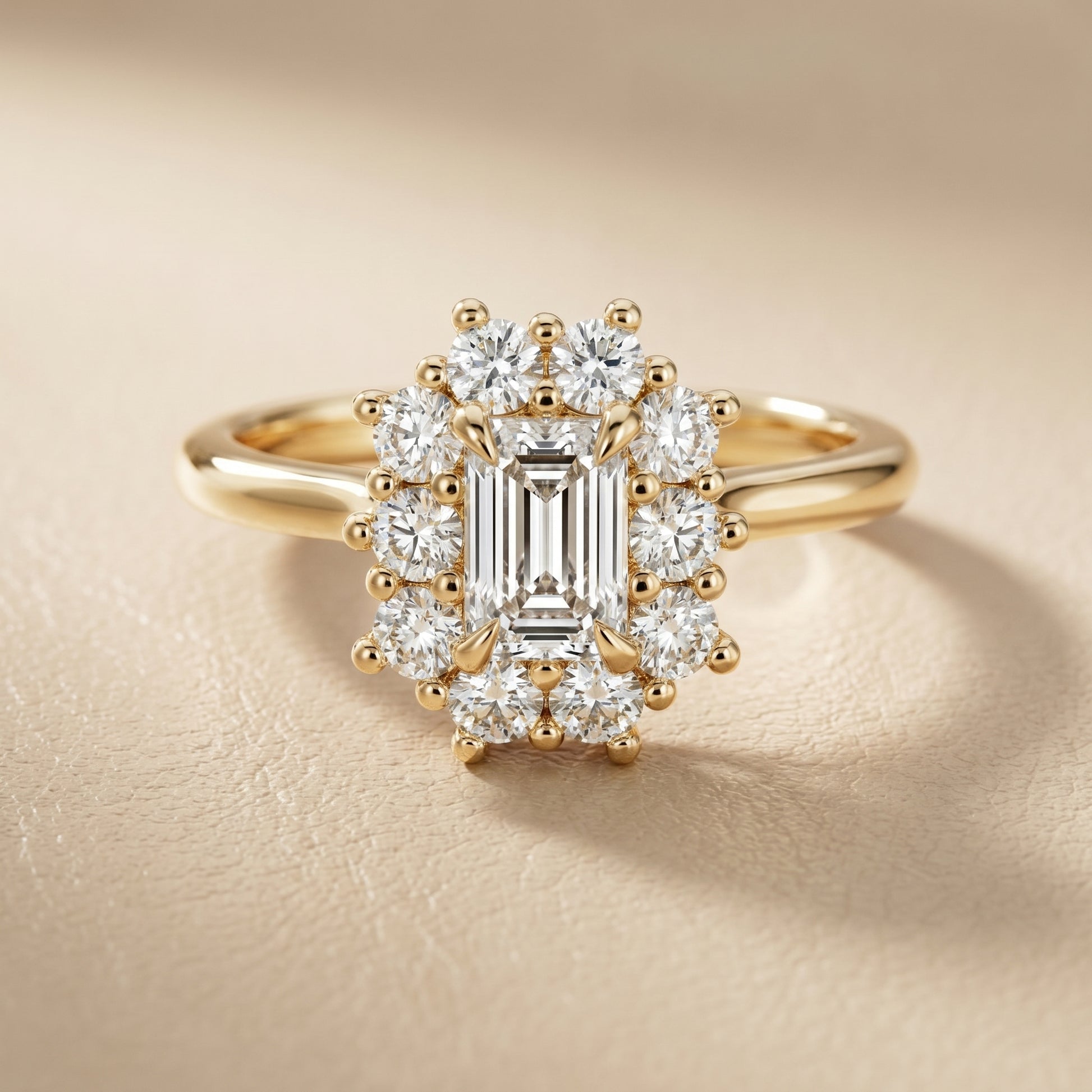 Emerald Cut Lab Grown Diamond Ring in Yellow Gold