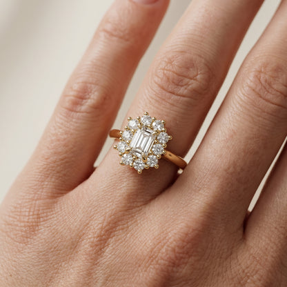 Emerald Cut Lab Grown Diamond Ring in Yellow Gold