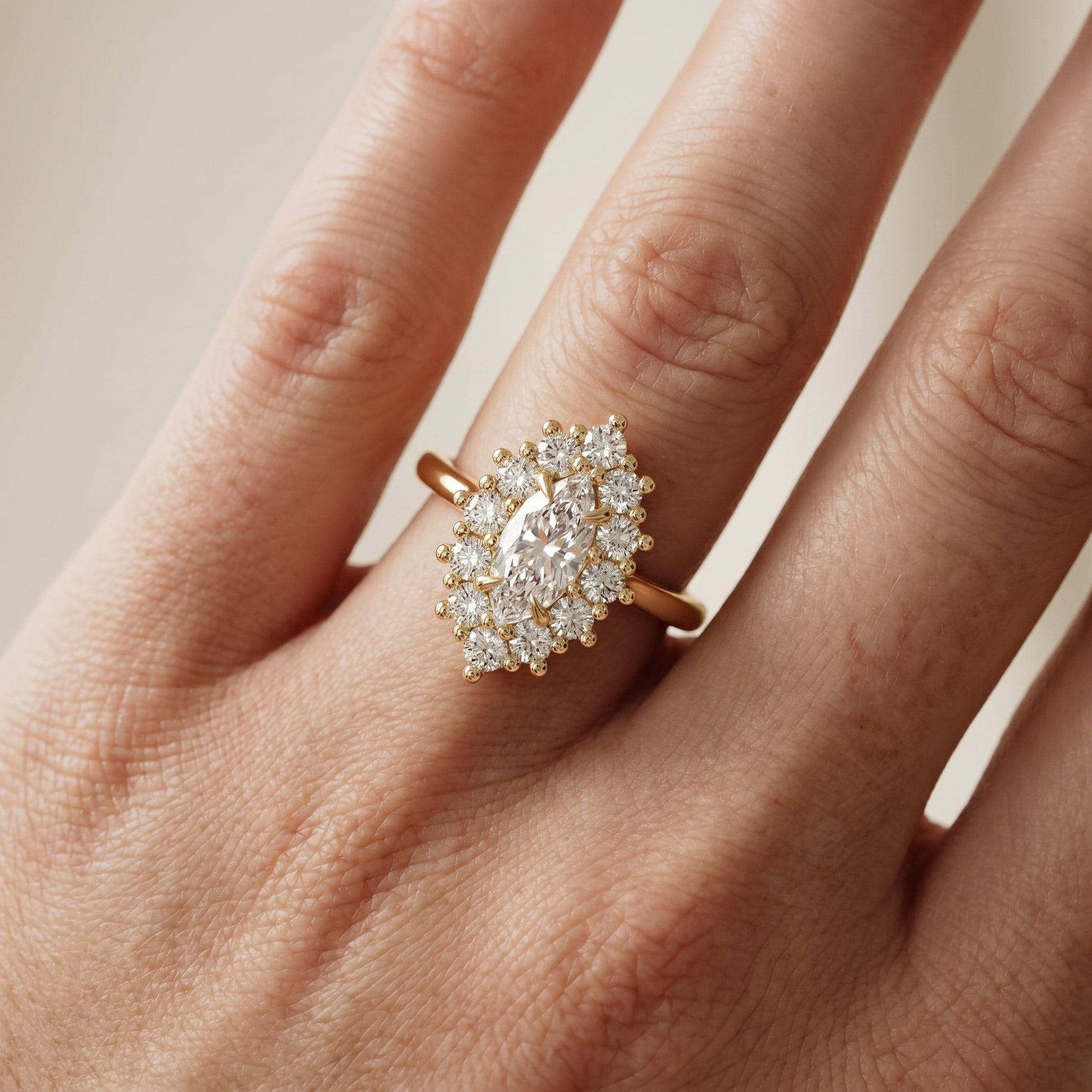 Marquise Cut Lab Grown Diamond Ring in Yellow Gold