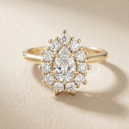 Pear Cut Lab Grown Diamond Ring in Yellow Gold