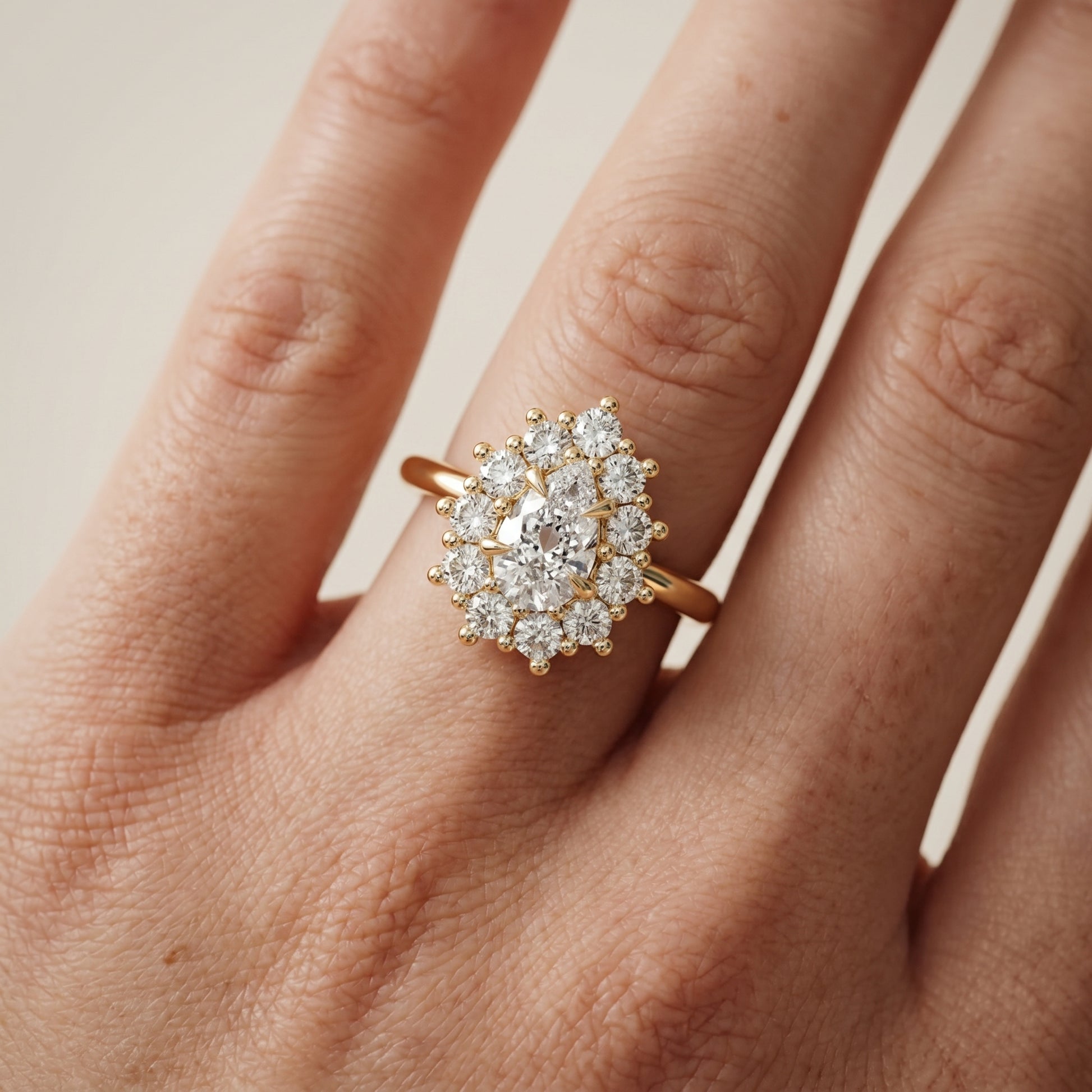 Pear Cut Lab Grown Diamond Ring in Yellow Gold