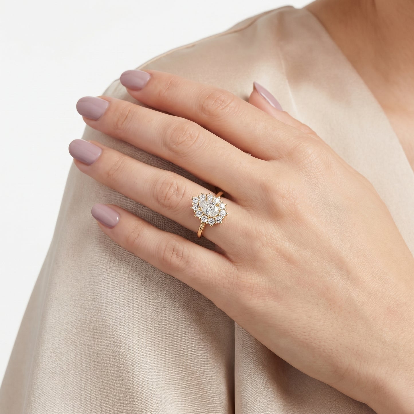 Pear Cut Lab Grown Diamond Ring in Yellow Gold