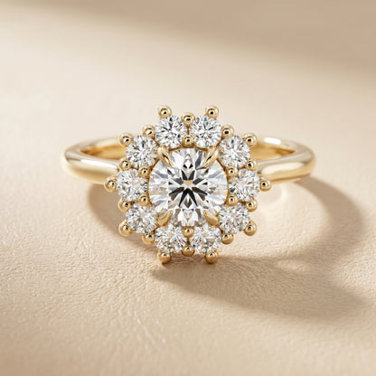 Round Cut Lab Grown Diamond Ring in Yellow Gold