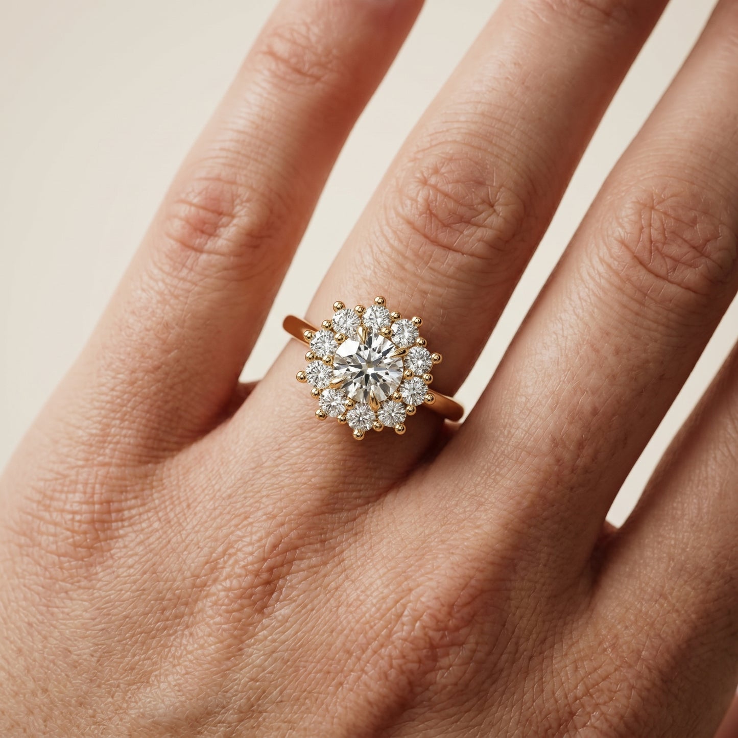 Round Cut Lab Grown Diamond Ring in Yellow Gold
