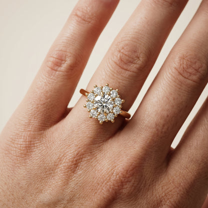 Round Cut Lab Grown Diamond Ring in Yellow Gold