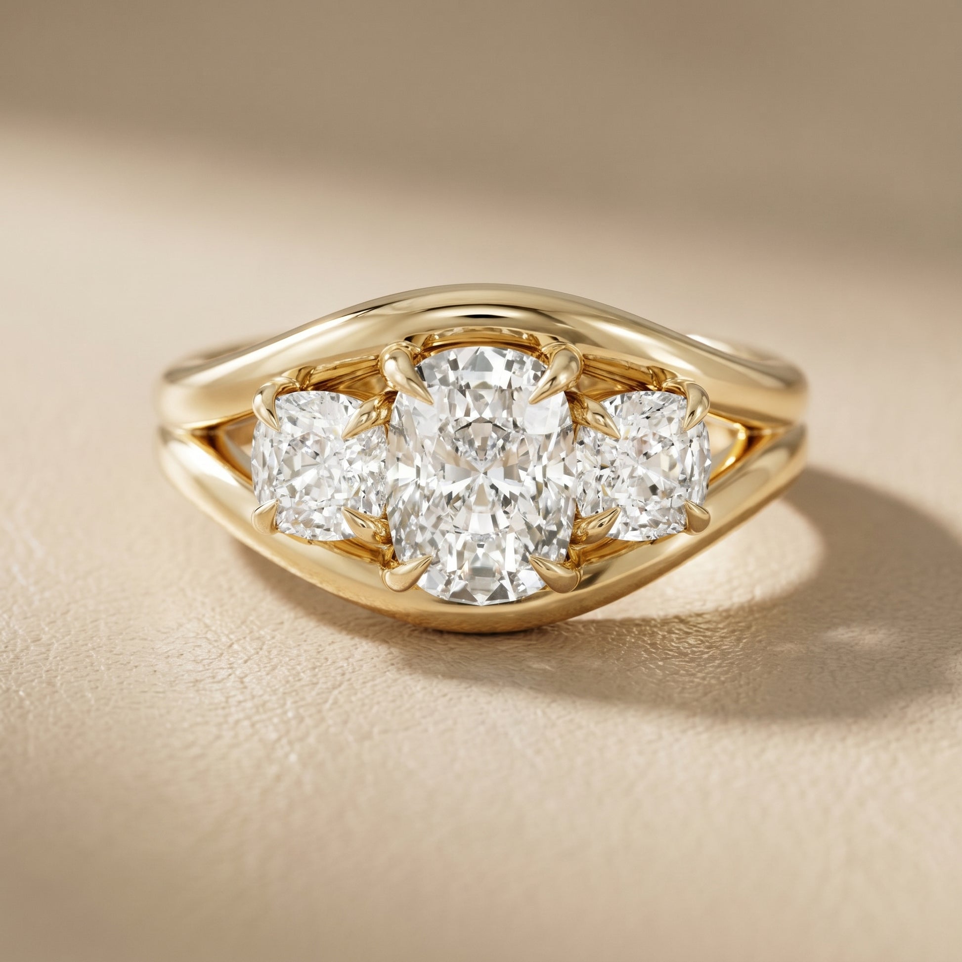 Cushion Cut Lab Grown Diamond Ring in Yellow Gold