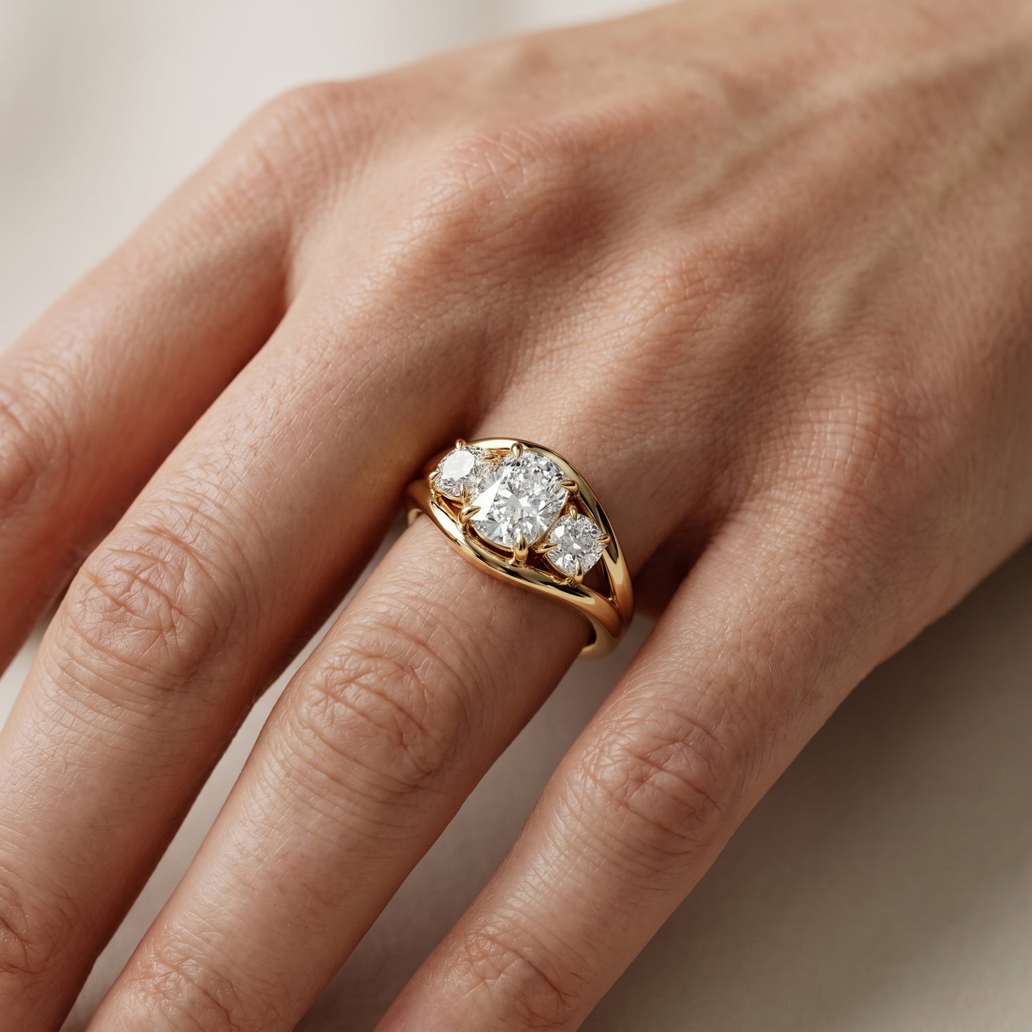Cushion Cut Lab Grown Diamond Ring in Yellow Gold