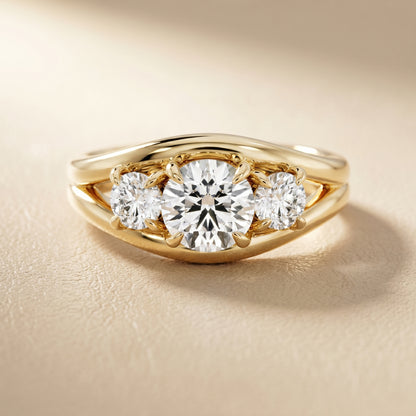 Round Cut Lab Grown Diamond Ring in Yellow Gold