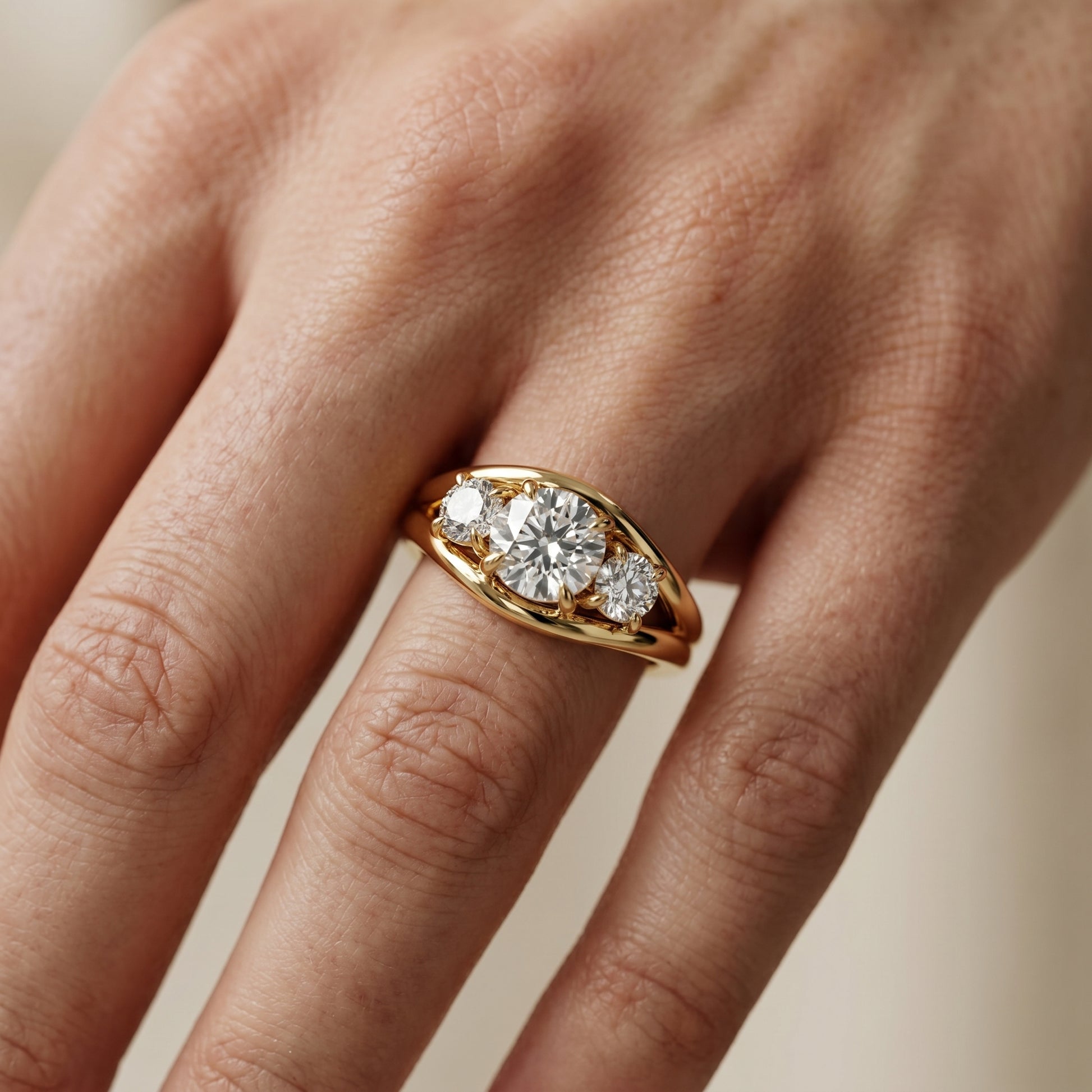 Round Cut Lab Grown Diamond Ring in Yellow Gold