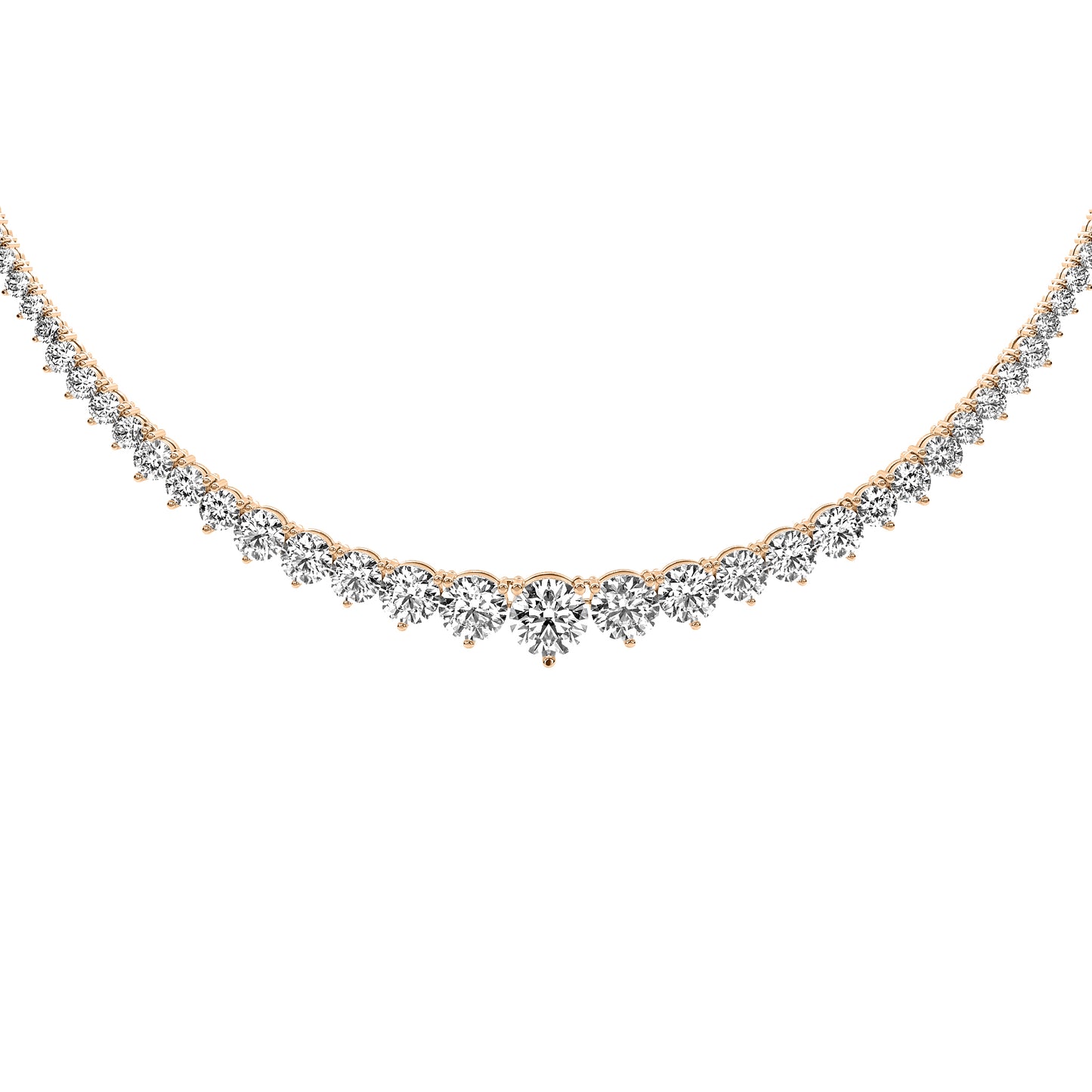 Round Cut Lab Grown Diamond Tennis Necklace in Rose Gold