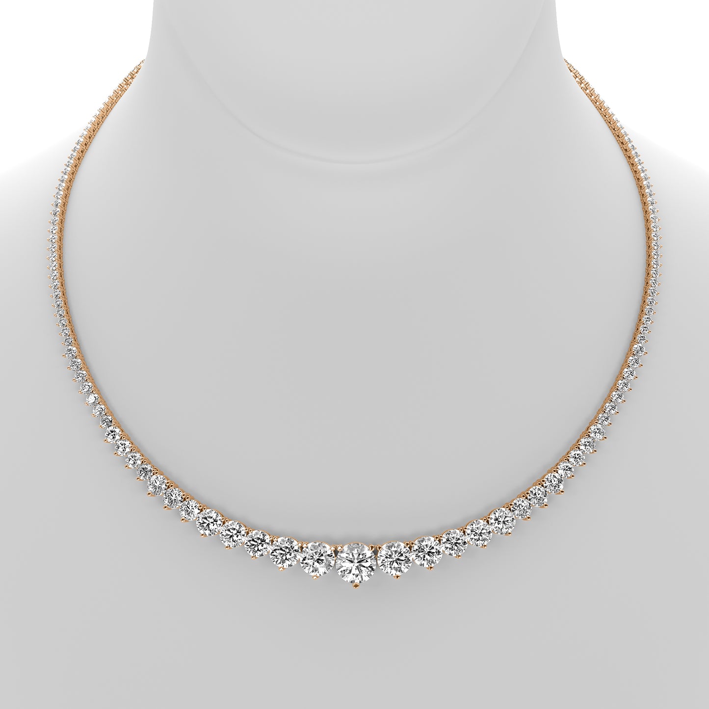 Round Cut Lab Grown Diamond Tennis Necklace in Rose Gold
