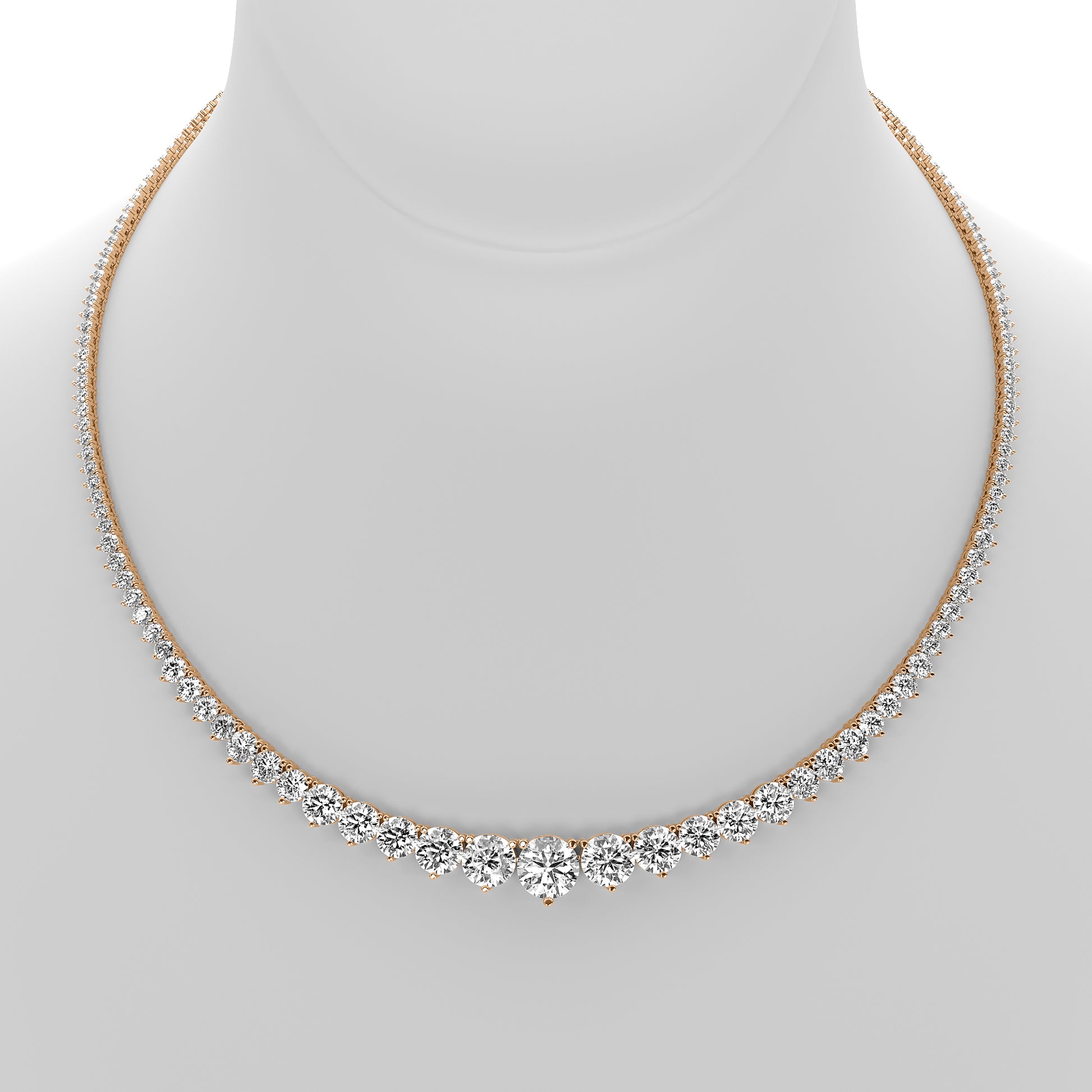 Round Cut Lab Grown Diamond Tennis Necklace in Rose Gold