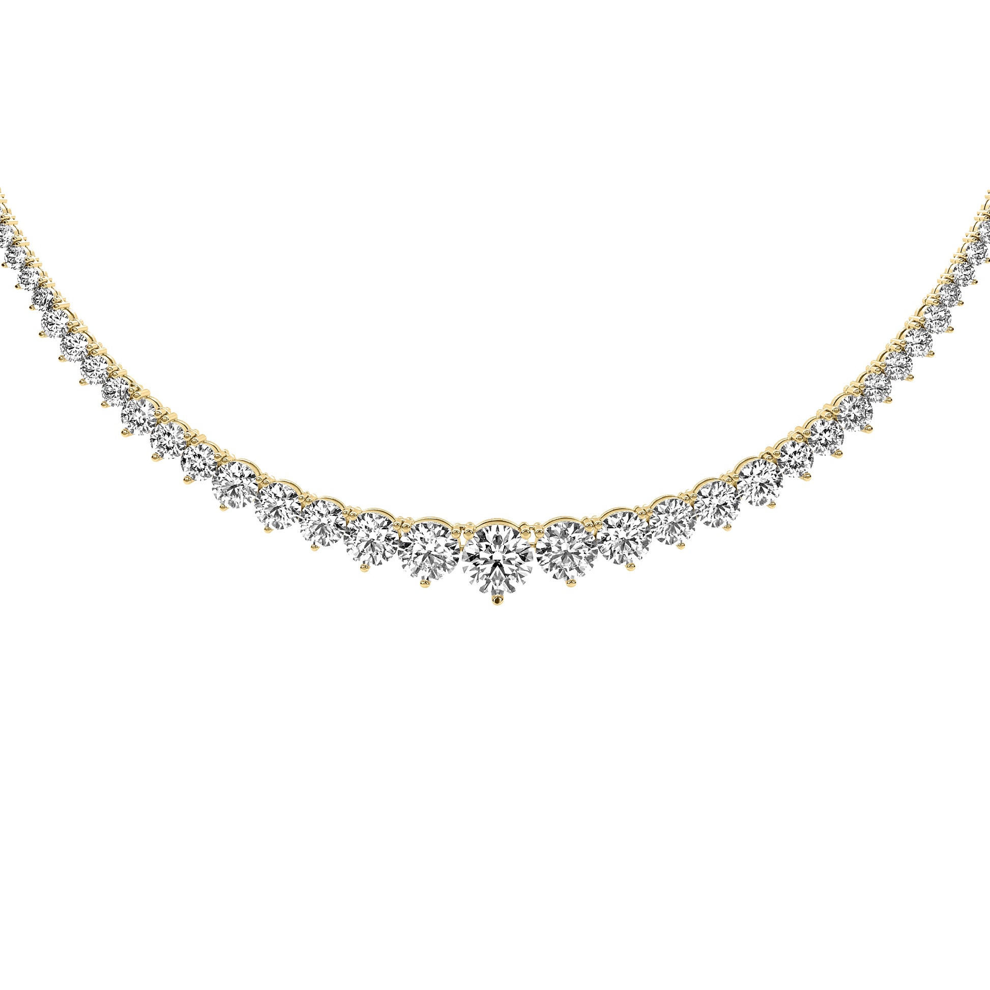 Round Cut Lab Grown Diamond Tennis Necklace in Yellow Gold