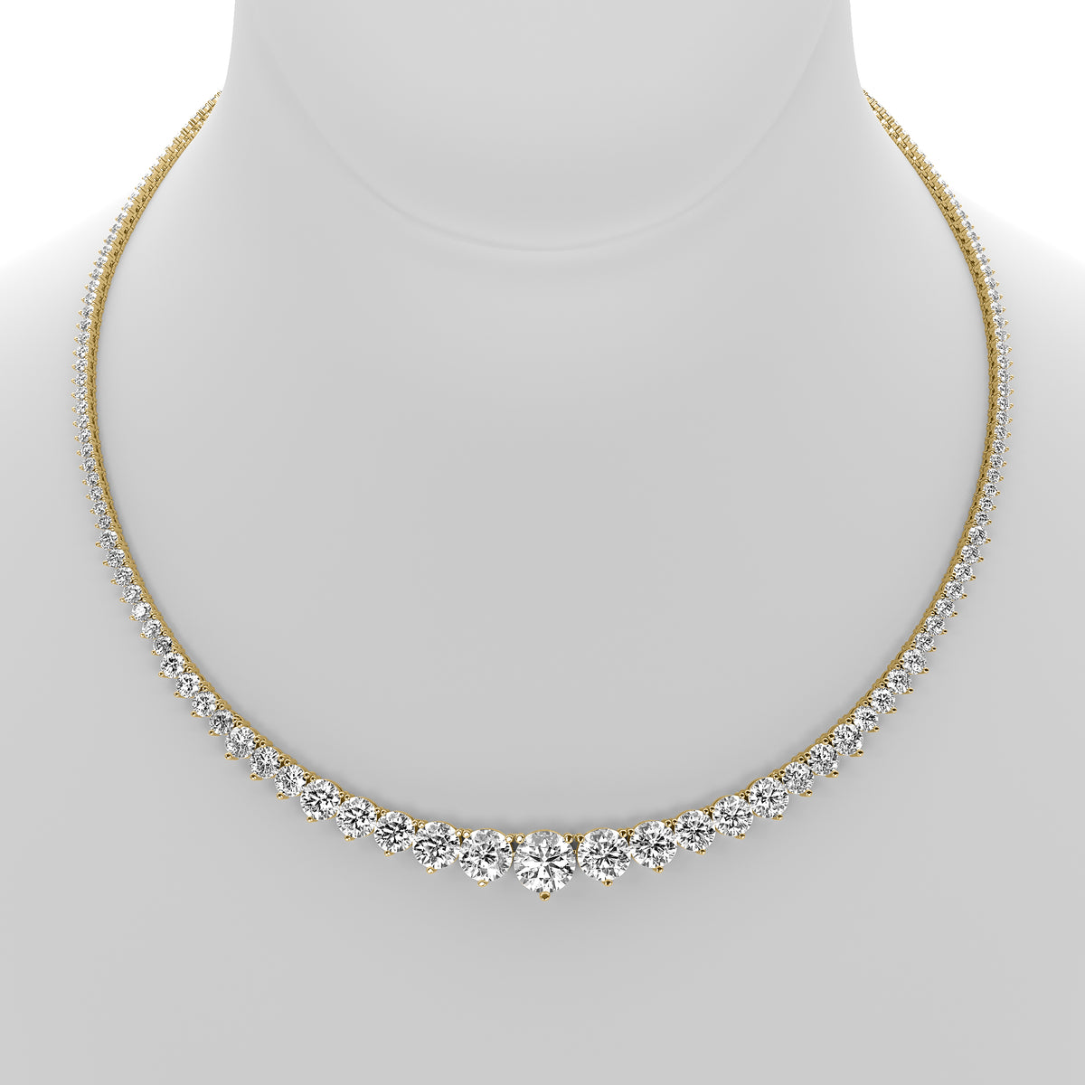 Round Cut Lab Grown Diamond Tennis Necklace in Yellow Gold