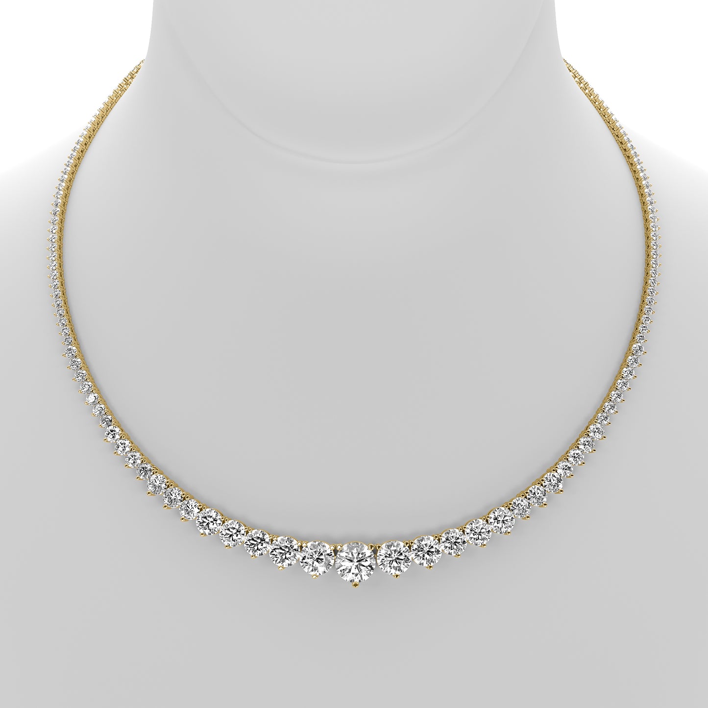 Round Cut Lab Grown Diamond Tennis Necklace in Yellow Gold