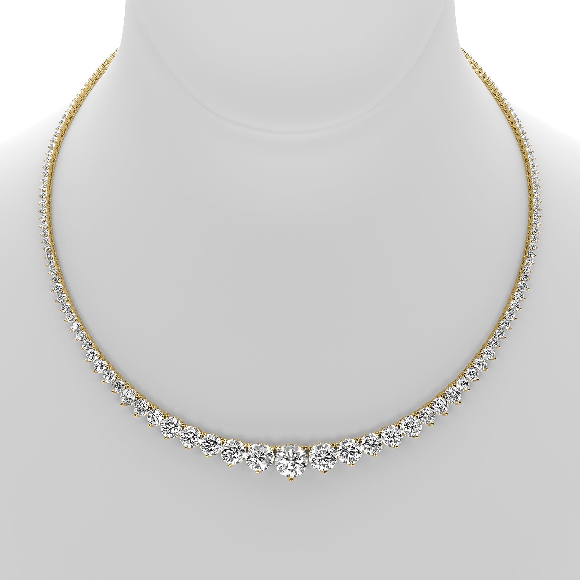 Round Cut Lab Grown Diamond Tennis Necklace in Yellow Gold