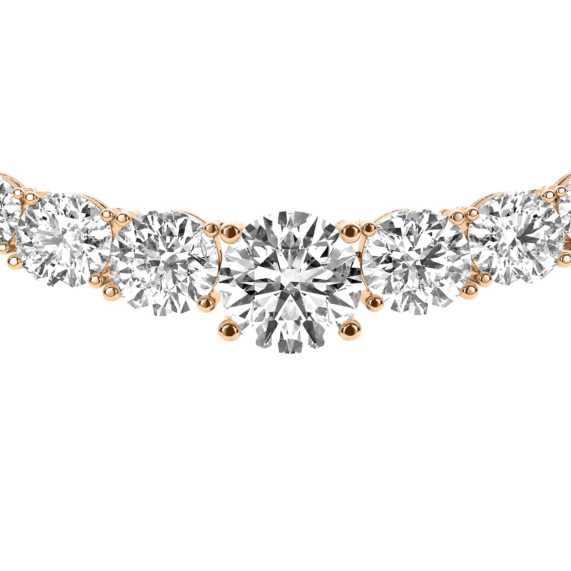 Round Cut Lab Grown Diamond Tennis Necklace in Rose Gold