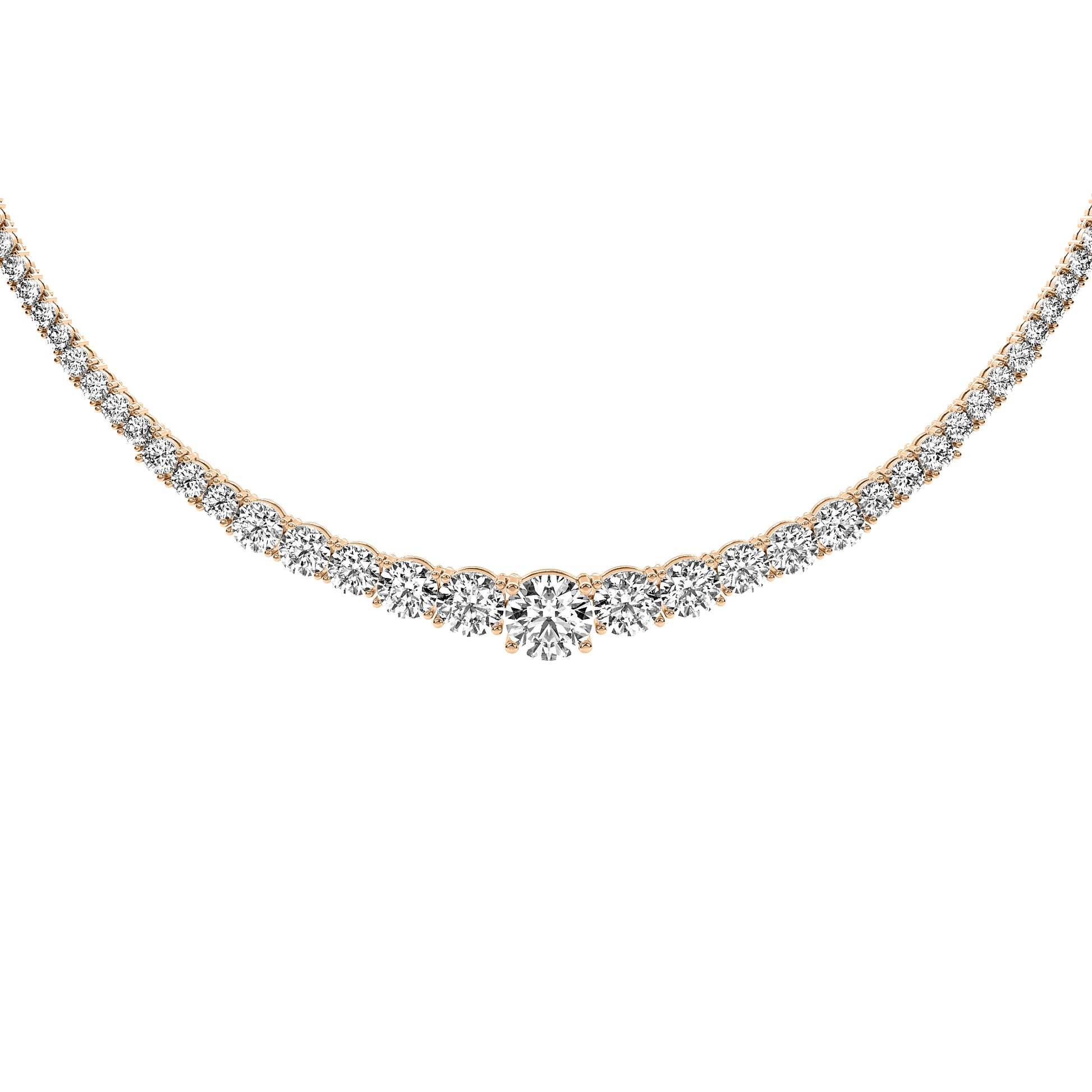 Round Cut Lab Grown Diamond Tennis Necklace in Rose Gold