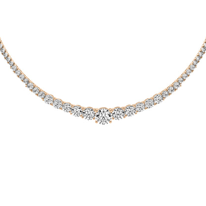 Round Cut Lab Grown Diamond Tennis Necklace in Rose Gold
