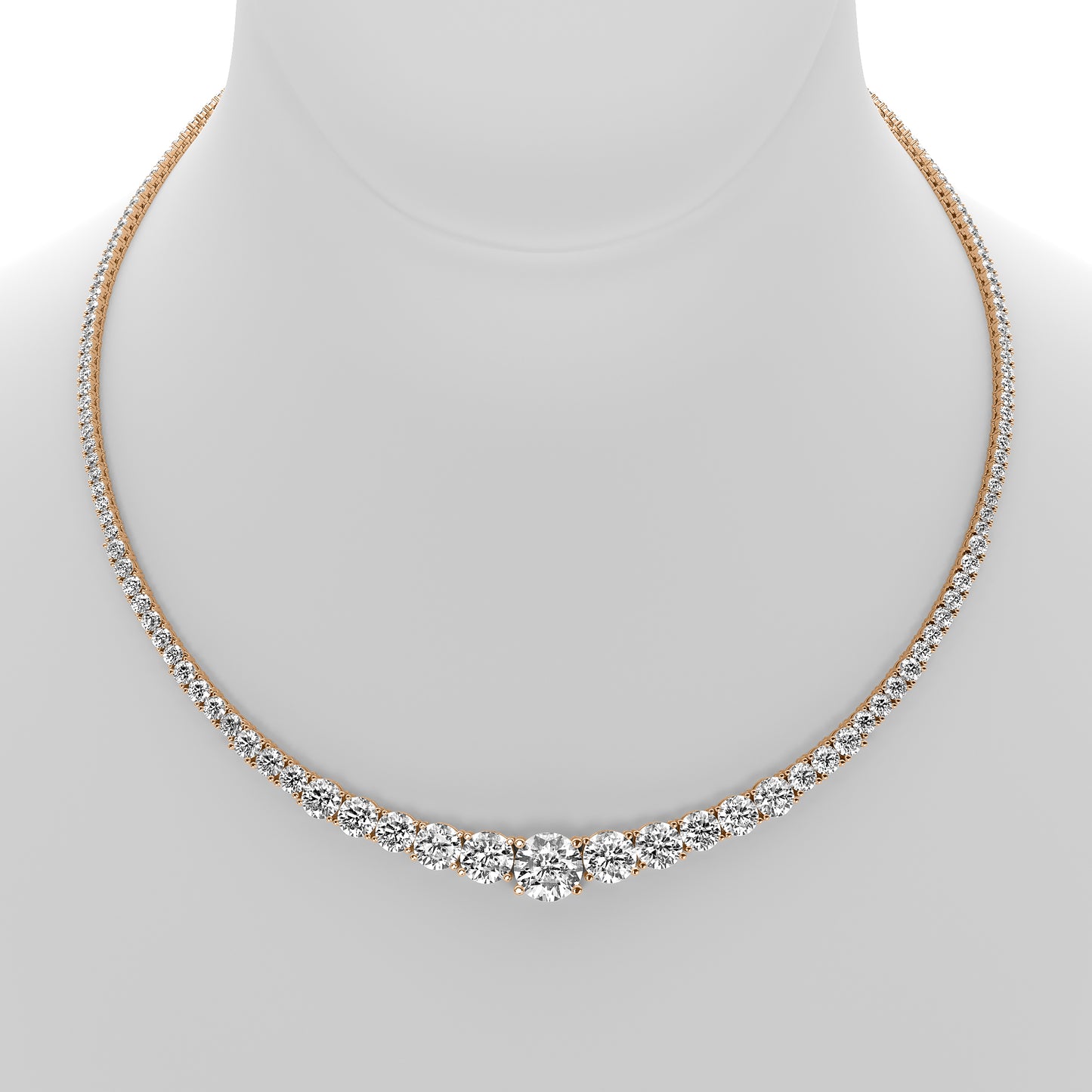 Round Cut Lab Grown Diamond Tennis Necklace in Rose Gold