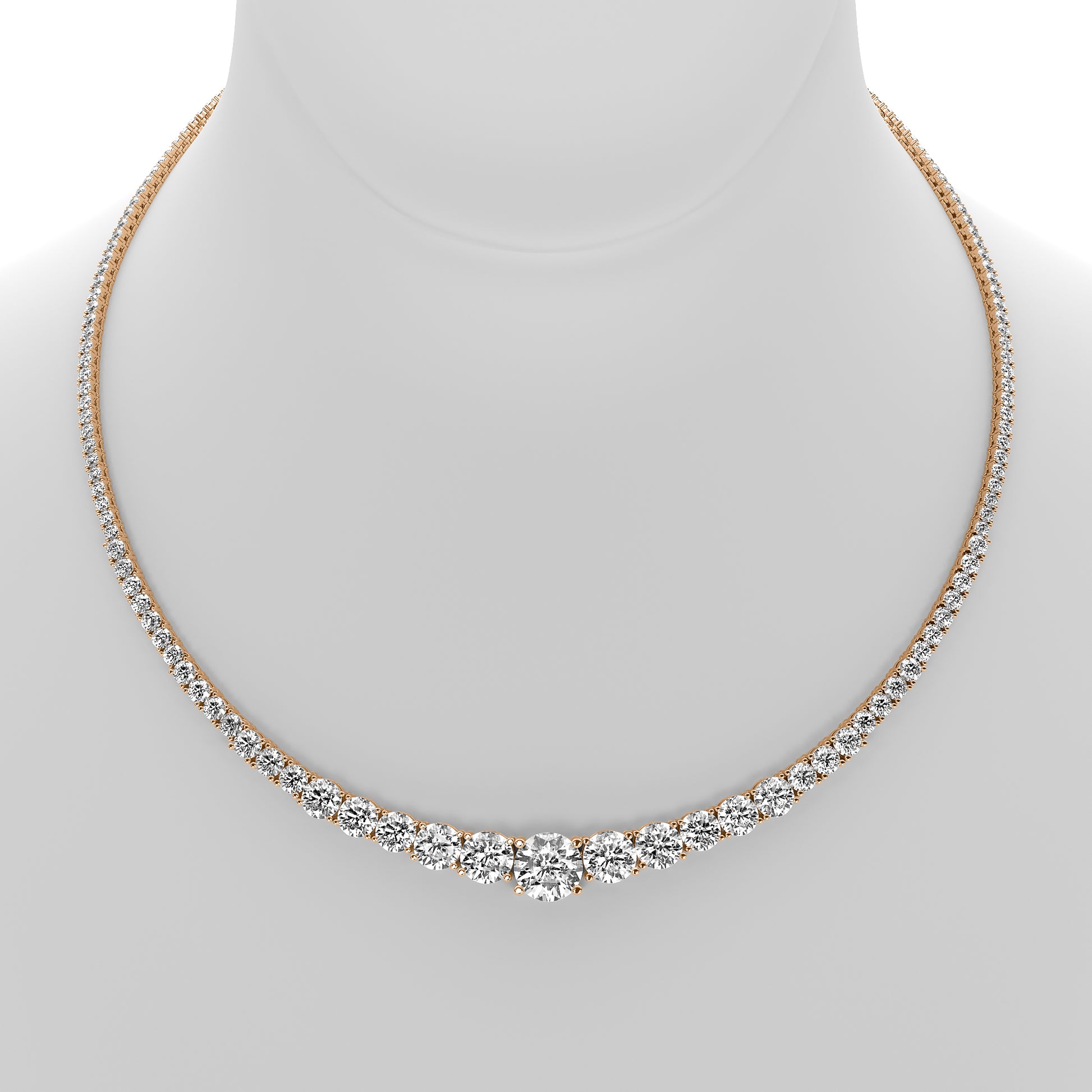 Round Cut Lab Grown Diamond Tennis Necklace in Rose Gold